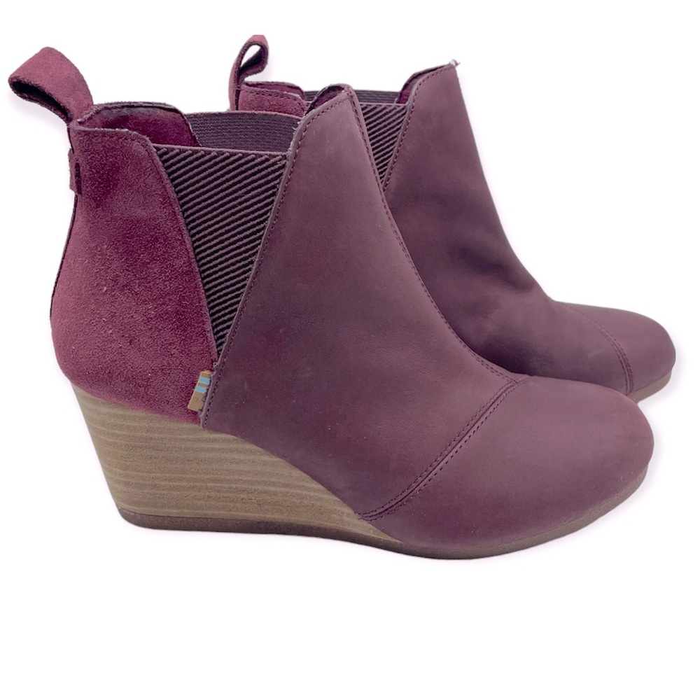 Toms Burgundy leather and suede wedge heel Booties
